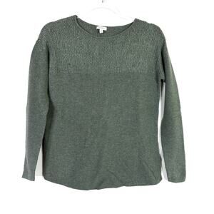 Talbots Green Textured Ribbed Knit Boatneck Sweater Cotton Blend Womens M Petite
